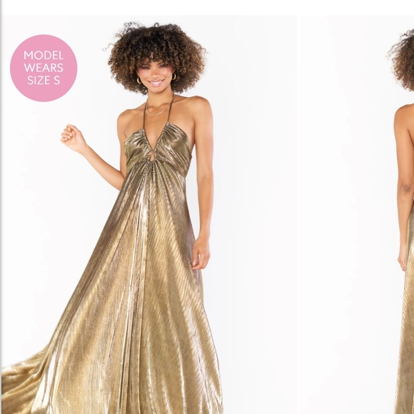 Show Me Your MuMu Shimmering Gold Halter Dress (Paros Maxi dress) - Picture 2 of 6